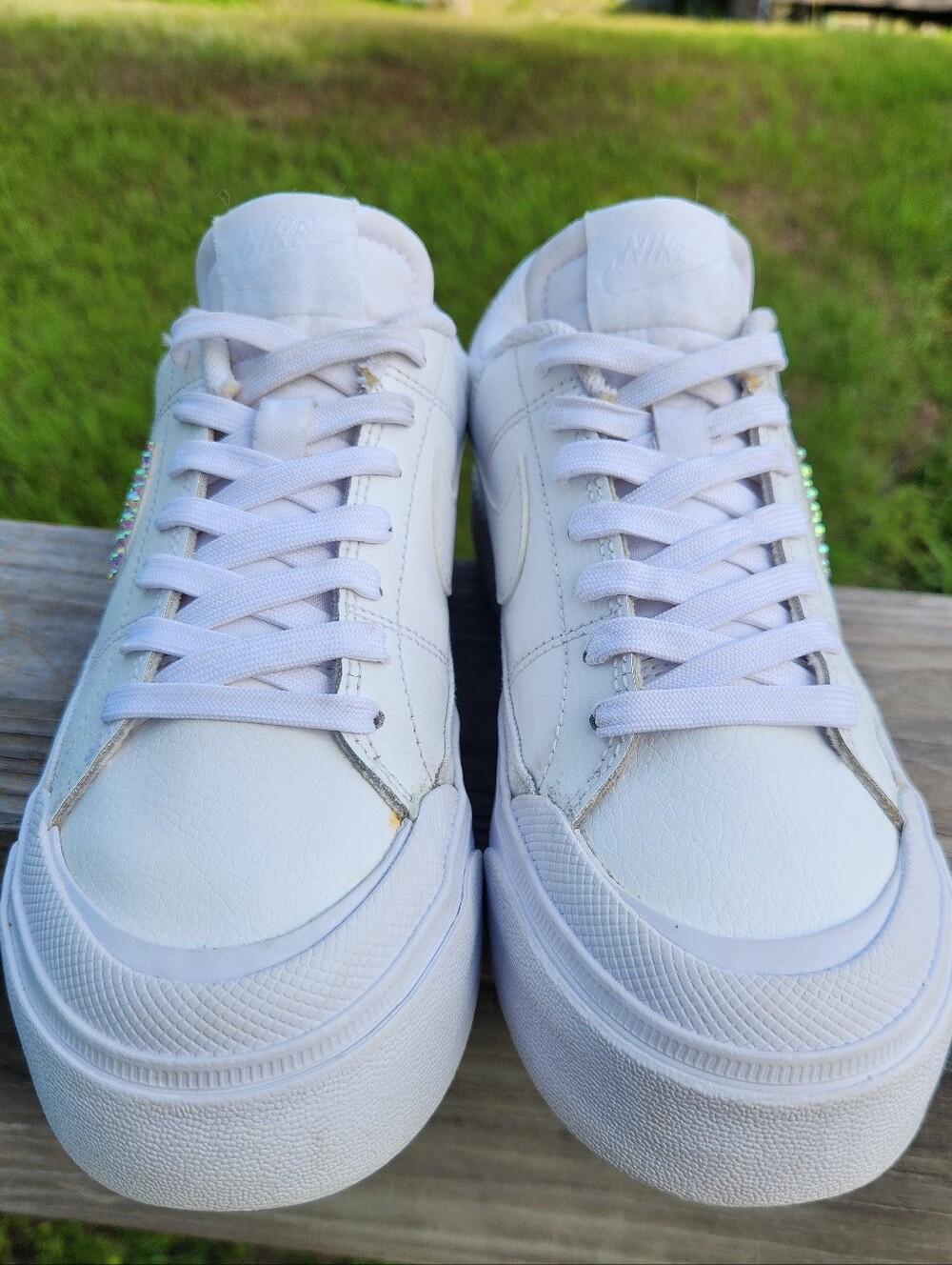 Nike Women's Court Legacy Platform White Rhinestones Customized Sneakers Size 6 - Picture 10 of 16